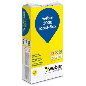 Sack Weber Rapid-Klebemörtel 3000 rapid-flex, 25 kg, grau. Flexibler Fliesenkleber für innen und außen.