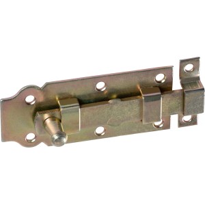 Catenaccio per porta zincato giallo con pomello, 100x44 mm, per porte e cancelli.