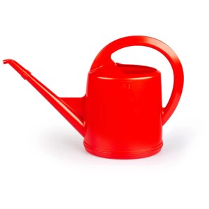 Arrosoir d'intérieur rouge en plastique, capacité 4 litres, avec bec verseur amovible et poignée ergonomique.