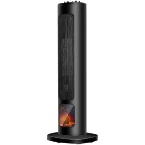 Termoventilatore a torre oscillante nero Sonnenkönig Rhodos con effetto fiamma.
