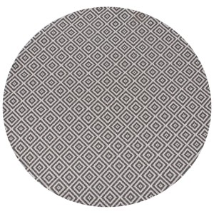 Runder Beliani Outdoor-Teppich Thrissur aus Polypropylen, Grau-Weiss mit geometrischem Rautenmuster.
