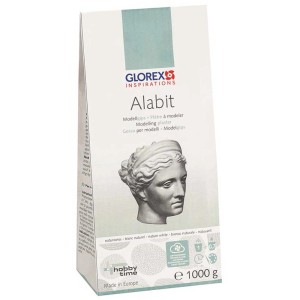 Alabit plâtre à modeler blanc naturel 1 kg, paquet avec illustration d'un buste, idéal pour accessoires de modelage.