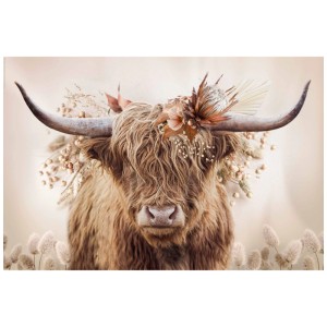 Maxiposter Floral Highlander: Schottisches Hochlandrind mit Blumenschmuck, 61x91,5 cm.
