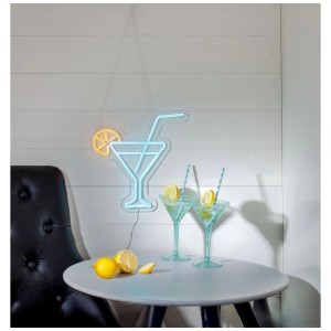 Applique murale LED Plexy Cocktail : Applique décorative avec motif cocktail et éclairage LED coloré.