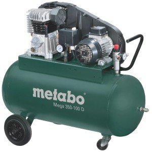 Metabo Compressore Mega 350-100 D: Compressore trifase potente con serbatoio da 100 litri e ruote.