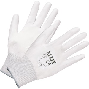 Guanti da pittore Ellix bianchi taglia 10 in nylon con rivestimento in PU per lavori di precisione.