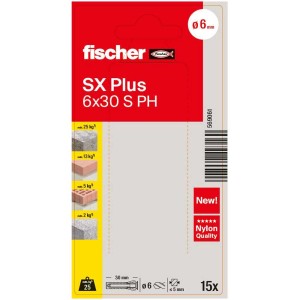 Chevilles Fischer SX Plus 6 x 30 avec vis, lot de 15. Chevilles pour fixations sûres.