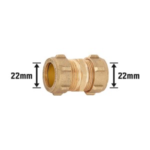 Raccordo a compressione in ottone, 22 mm, per riscaldamento e idraulica.