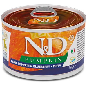 N&D Pumpkin Agnello e Mirtillo Puppy Mini cibo umido per cani, lattina da 140g.