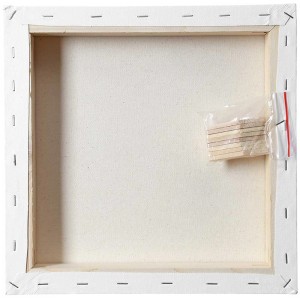 Weißer 3D Keilrahmen 30x30 cm mit Leinwand und Spannkeilen.