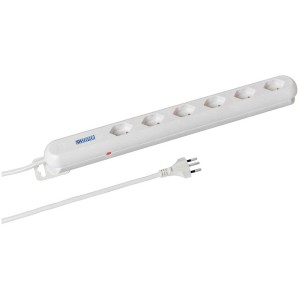 Steffen Steckdosenleiste Linea Plus, 6-fach, weiß, 3 m Kabel, ohne Schalter.