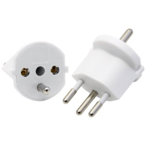 Adaptateur fixe blanc type 12 pour fiche Schutzkontakt, 3 pôles, pour prises suisses.