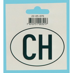 Stemma CH per moto, 75x55mm, segno ovale bianco con scritta nera.