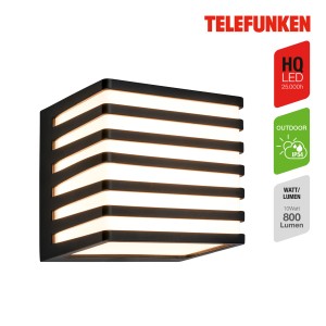 Applique murale extérieure LED Telefunken noire, IP54, 11x11x10,5 cm, lumière blanc chaud.