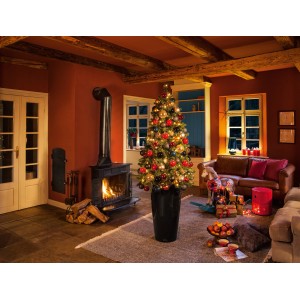 Sapin de Noël dans un pot Lechuza Rondo Premium noir brillant.