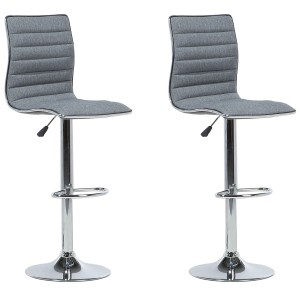 Lot de 2 tabourets de bar pivotants gris Lucerne avec structure chromée et repose-pieds.