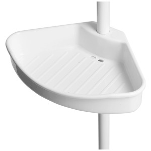 Gros plan : Étagère d'angle de douche MSV en acier blanc.