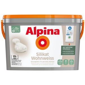 Secchio di pittura murale bianca per interni Alpina Silikat Wohnweiss, 10L per superfici minerali.