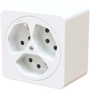 Prise en saillie maxONE avec 3 connexions T13, 10A, 250V, design blanc.