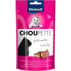 Vitakraft Choupette friandises au fromage pour chat, sachet de 40g avec des bouchées à la viande et au fromage.