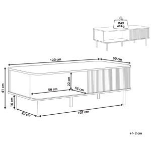 Schizzo: Tavolino da caffè Jose marrone scuro con dimensioni 41x60x120cm, MDF, design retrò.