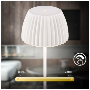 Brilo lampada da tavolo a batteria Riffle bianca, dimmerabile, per interni ed esterni. Lampada decorativa con luce bianca calda.