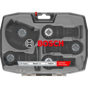 Set bois Bosch pour menuisiers, fixation Starlock, différentes lames de scie dans un coffret transparent.