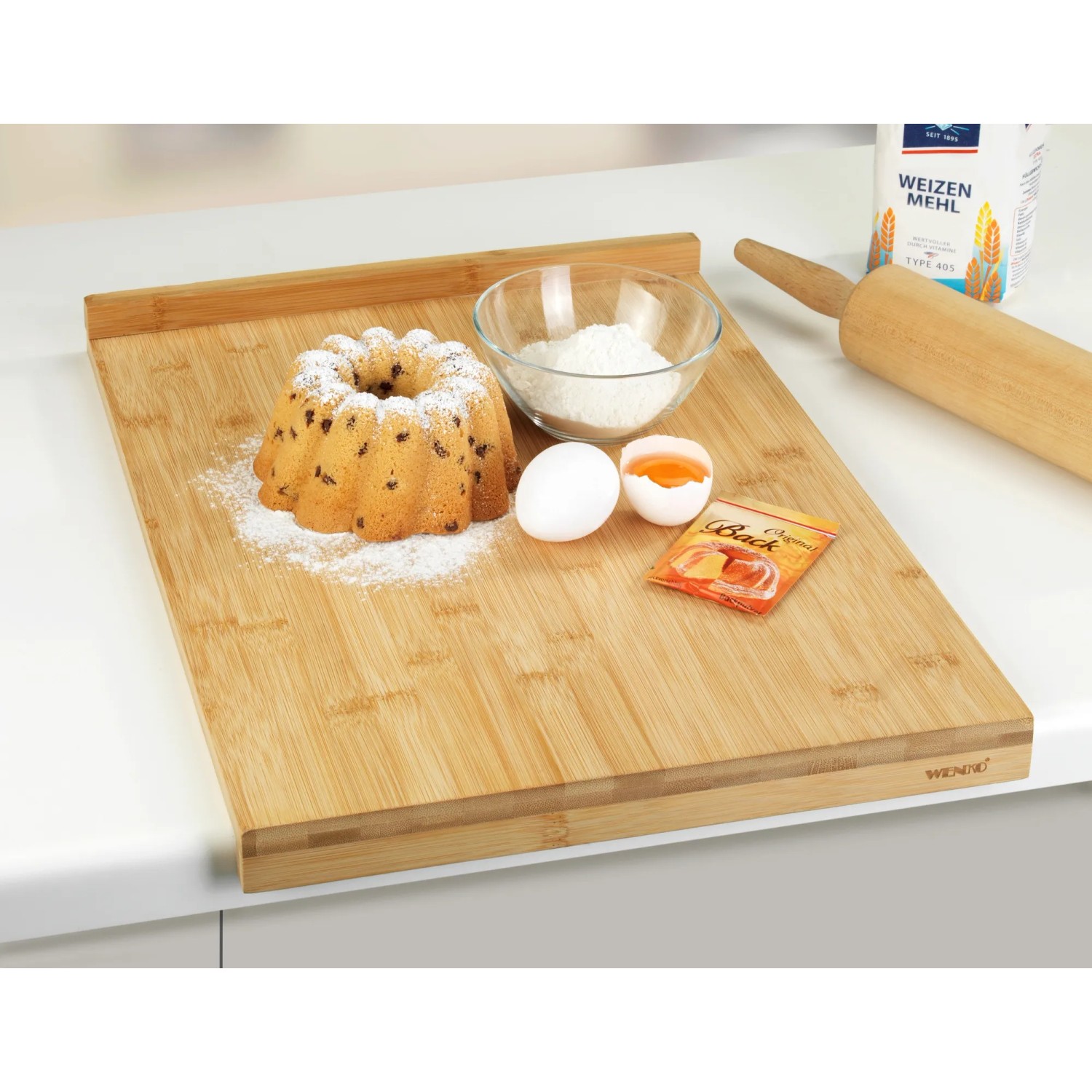 Wenko Schneidebrett mit Anlegekante Bambus Braun 45 x 35 cm