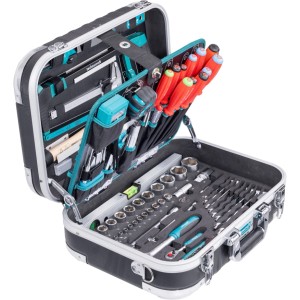 Mallette à outils Technocraft Pro Chrome ouverte, 152 pièces avec outils comme tournevis et douilles.