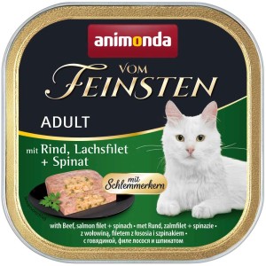 Vom Feinsten Adult nourriture humide pour chat au bœuf, filet de saumon et épinards, 3x100g