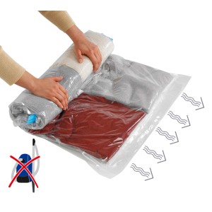 Wenko Système de compression Roll Transparent 95x60 cm avec vêtements, gain de place sans aspirateur.