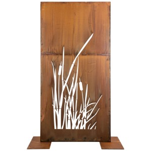 Paravent Nouvel Typha en métal rouille avec motif de roseaux, 200x100x2 cm.