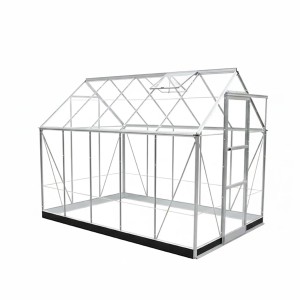 Serra Halls Icon 6 Alu, 6,1 m², con porta scorrevole e finestra sul tetto per la coltivazione di piante.