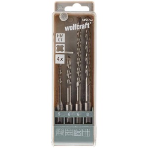 Set di punte per trapano a percussione Wolfcraft, 4 pezzi, per cemento, pietra e muratura. Attacco SDS-plus.