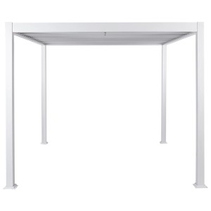 Freistehende, weiße Beliani Pergola Fornoli mit Lamellendach aus Aluminium, 310x310 cm.