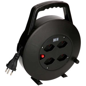 Enrouleur de câble noir MaxReel avec 4 prises type 13 et câble de 10 m.