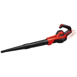 Soffiatore a batteria Einhell GE-UB 18/250 Li (senza batteria). Soffiatore rosso e nero con tubo.