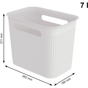 Weisse Rotho Brisen Aufbewahrungsbox aus Kunststoff, 7 l, mit Lochmuster und integrierten Griffen.