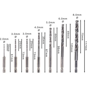 Set punte per legno Bosch Robust Line, 7 pezzi, attacco esagonale, misure 2-8mm, per forare il legno.