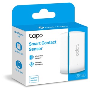 Emballage du capteur de contact Tapo T110 en blanc pour la surveillance des fenêtres et des portes.