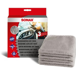 Sonax Chiffons microfibre Soft Touch, lot de 3 pour l'entretien auto : Chiffons polyvalents pour peinture et intérieur