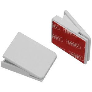 Clip adesive bianche (3x3,8 cm) per tende, autoadesive con cuscinetti adesivi Tesa.