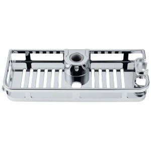 Étagère de douche rectangulaire Diaqua chromée avec support pour pommeau de douche et brosses à dents.