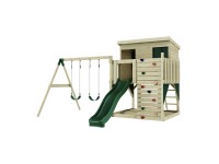 PolarPlay Spielturm Nils Doppelschaukel Kletterwand Rutsche Dunkelgrün