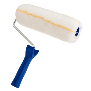 Rullo a filo dorato con manico blu del set di pittura LUX, adatto per superfici da leggermente a fortemente strutturate.