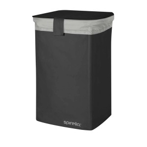Cesto portabiancheria nero L con coperchio e fodera interna removibile, capacità 50 litri.