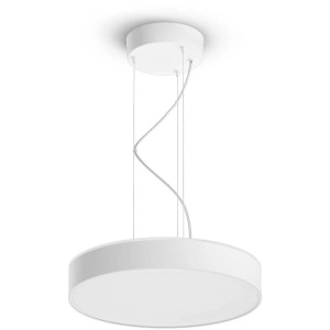 Weisse Philips Hue Enrave LED-Pendelleuchte mit runder Form. Smarte Lampe für Ihr Zuhause.