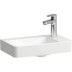 Lave-mains Laufen Pro X, céramique, blanc, vasque à gauche, trou de robinet à droite, pour WC invités.
