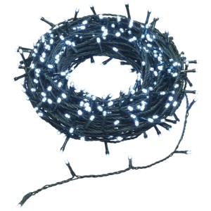 Guirlande lumineuse LED OBI, 400 LED blanc froid, câble vert, enroulée. Pour décorations de Noël et extérieur.