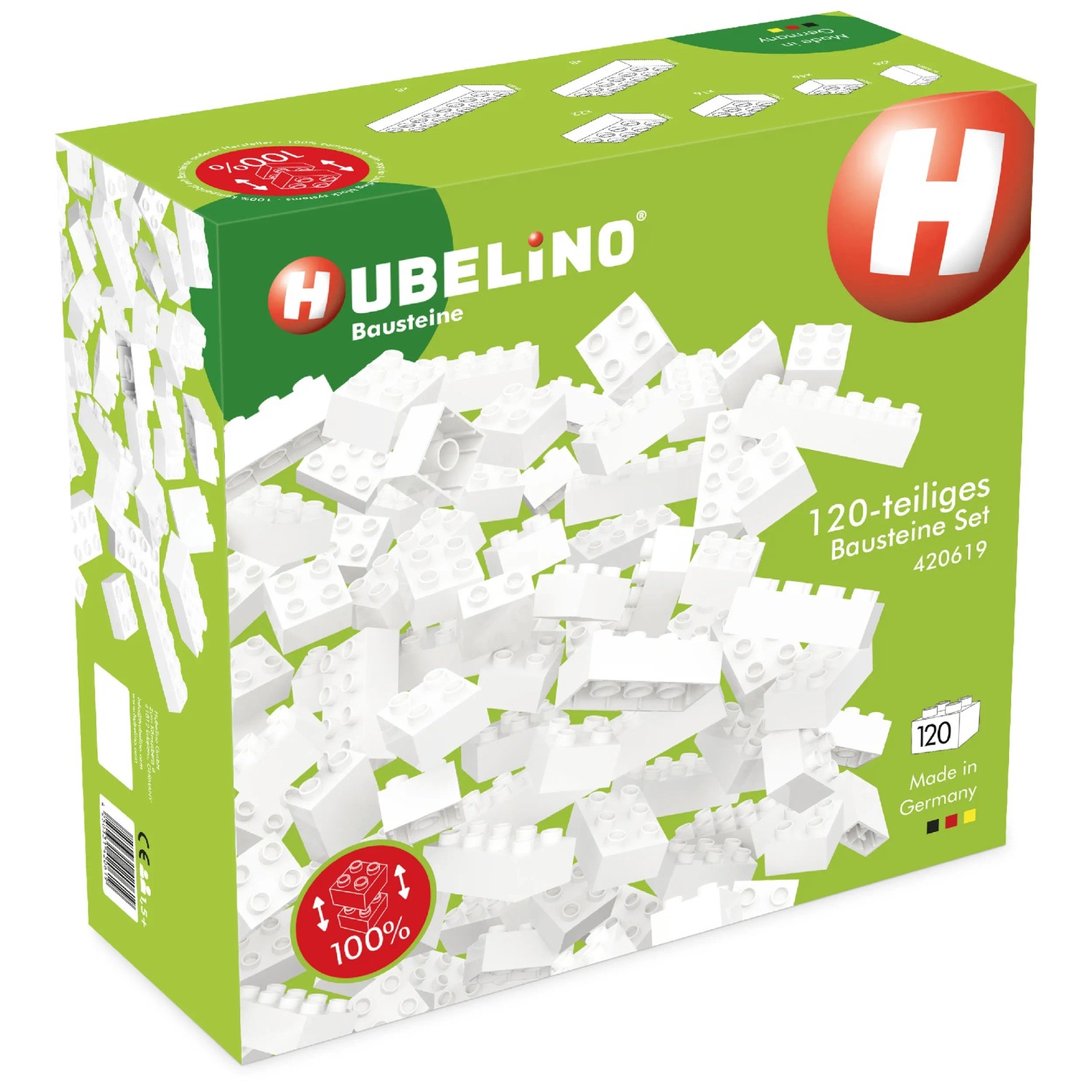 Hubelino 400390 - Set Da 120 Mattoncini Colorati Per Costruzioni, Compatibili E Made In Germany